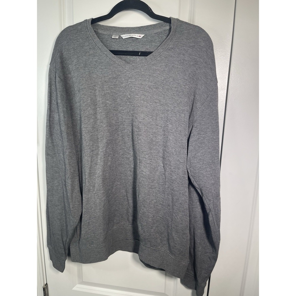 Cutter & Buck Men's Gray‎ Cotton V-Neck Sweater Pullover, Size L Charcoal Gray